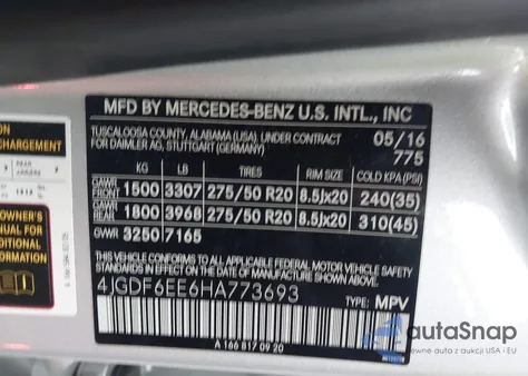 2017 Mercedes-Benz Gls 450 4Matic z USA, uszkodzony, nr VIN 4JGDF6EE6HA773693